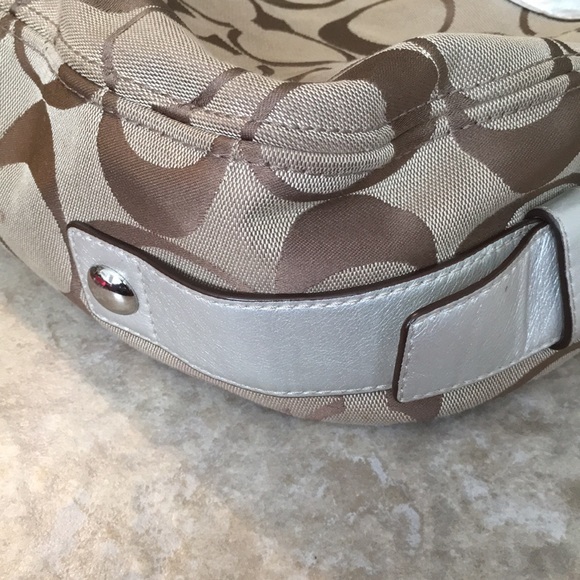 Coach Slouchy Signature Logo Tote Metallic Leather Large Handbag - Picture 13 of 14